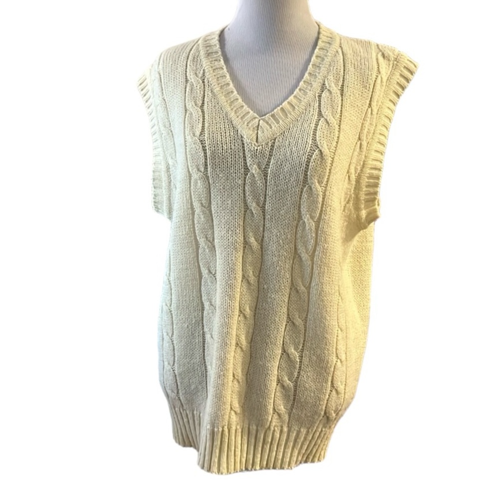 VINTAGE INVENTIONS CABLE KNIT SWEATER VEST PALE BUTTER YELLOW SIZE MEDIUM